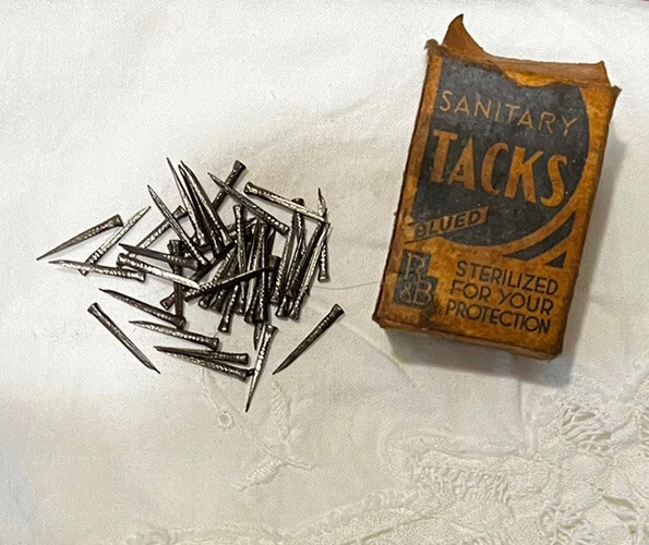Sanitary blue sterilized tacks Tapping nails Plymouth, MA advertising box / tack