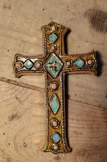 Icône Croix Crucifix Céramique Émaux Design François Lembo Vallauris H 13,1 Cm
