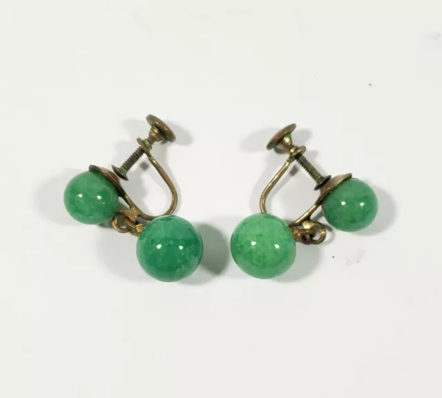 Antique Vintage Art Deco Peking Glass Asian Revival Screwback Earring