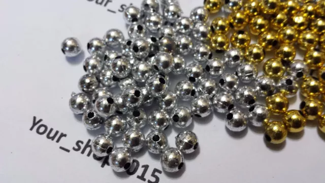 50-500 SPACER BEADS Silver/Gold colour Round Ball Jewellery Making 2,4,6MM