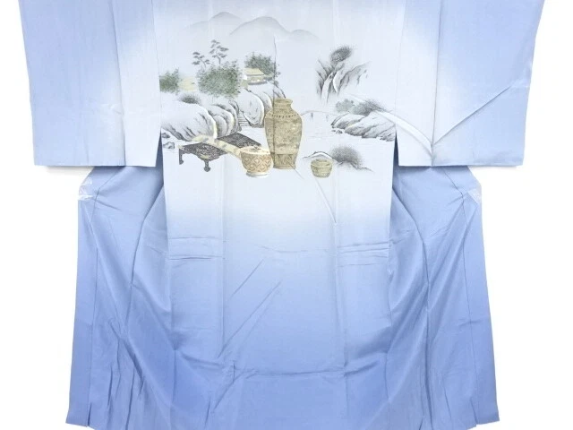 09502# Japanese Kimono / Antique Mens Juban / Jar & Scenery