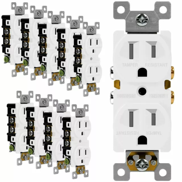 Lot Of 10 Enerlites 61580-Tr-Wtr Standard Duplex Tamper 15A 125V Resistant Recep