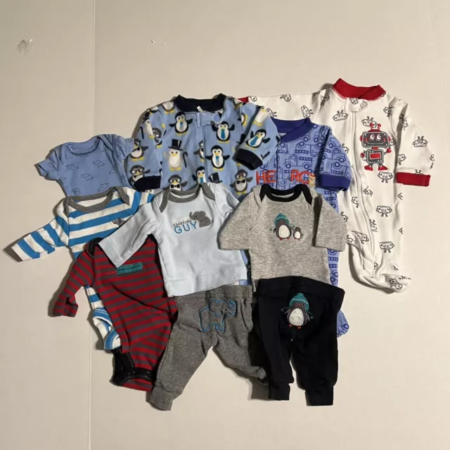 10 Piece PREEMIE Baby Boy Mixed Lot ~ sleepers, pants, bodysuit GUC
