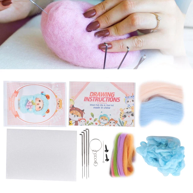 Kit de fieltro de agujas muñeca de lana oveja paquete de muñeca de felpa para principiantes (206# azul)