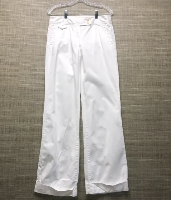 J Crew Twill Chino Wide-Leg Pants Womens Sz-4 Tall White Classic Cuffed City Fit