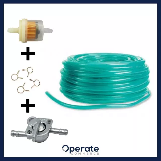 KIT TUBO BENZINA CARBURANTE 1m CON FILTRO BENZINA E RUBINETTO D.INTERNO 5mm