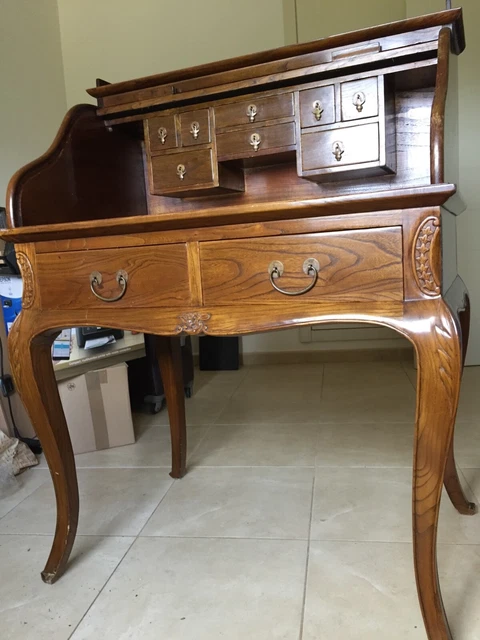 Escritorio Lady Secretary Con Puerta Corredera Estilo Vintage Chippendale