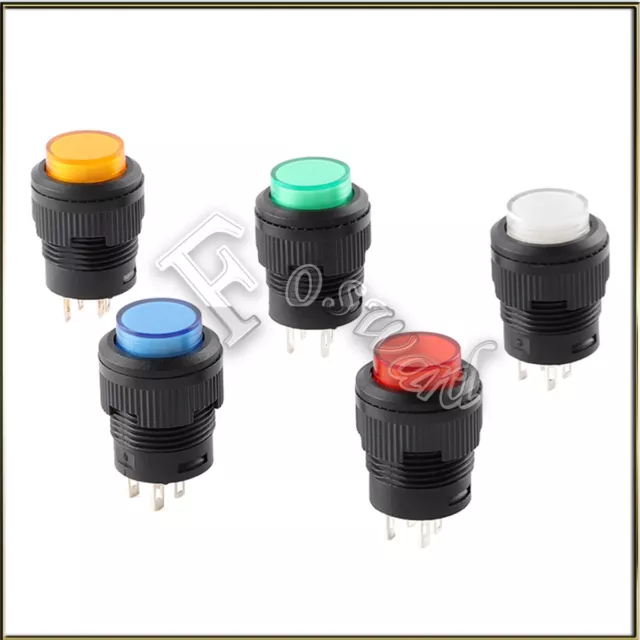 16 mm On Off Switch Round Push Button Momentary /Latching Spst Black White Green