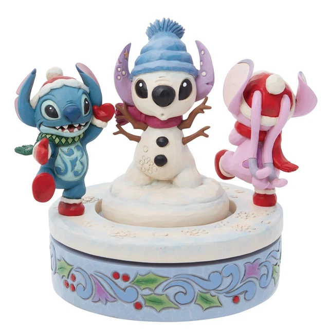 Jim Shore Disney Traditions Stitch & Angel with Snowman Rotator Figurine 6013061 Jim Shore Disney Traditions Stitch & Angel with Snowman Rotator Figurine 6013061