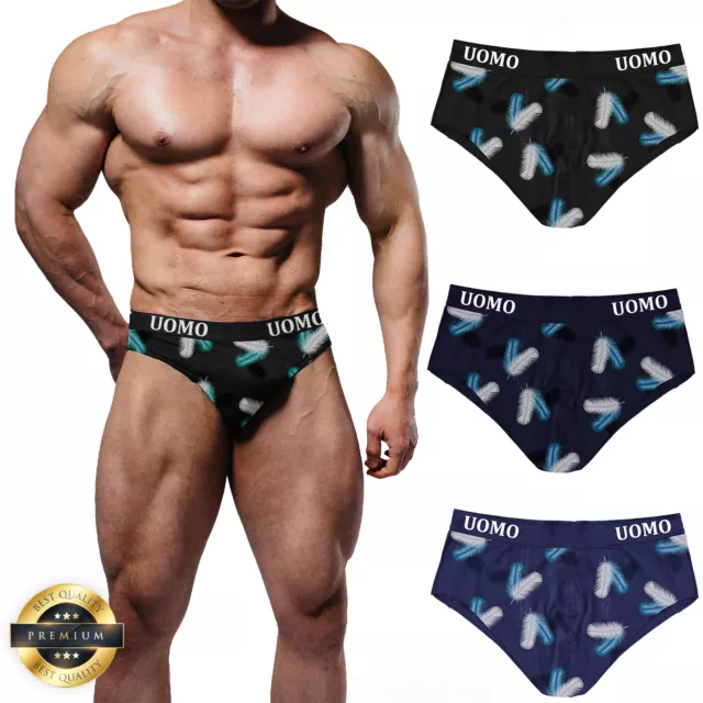 6 PAIA Slip Uomo Mutande Cotone Elasticizzato Intimo fantasia piume mutandine