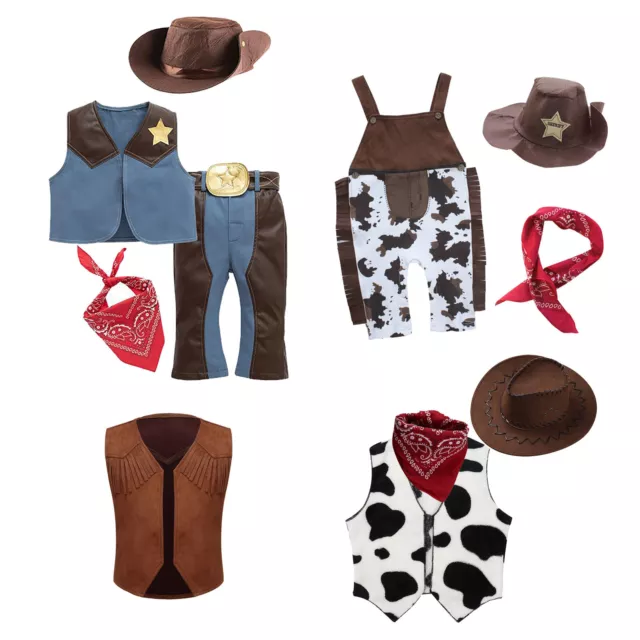 Kid Boys Girl's Halloween Cowboy Costume Set Cosplay Dress Up Outfits Costume