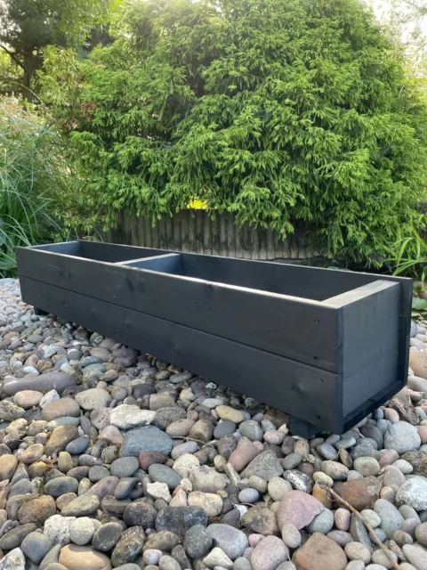 Charcoal Black Wooden Planters Garden Outdoor Flower Plant Pot Boxes Rectangular