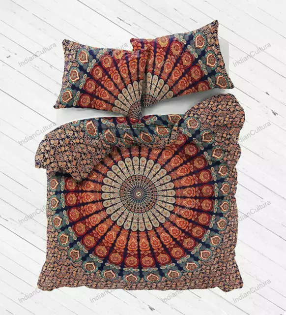 Mandala Indien Ensemble de Literie Couette Bleu Floral Couverture Housse Art De