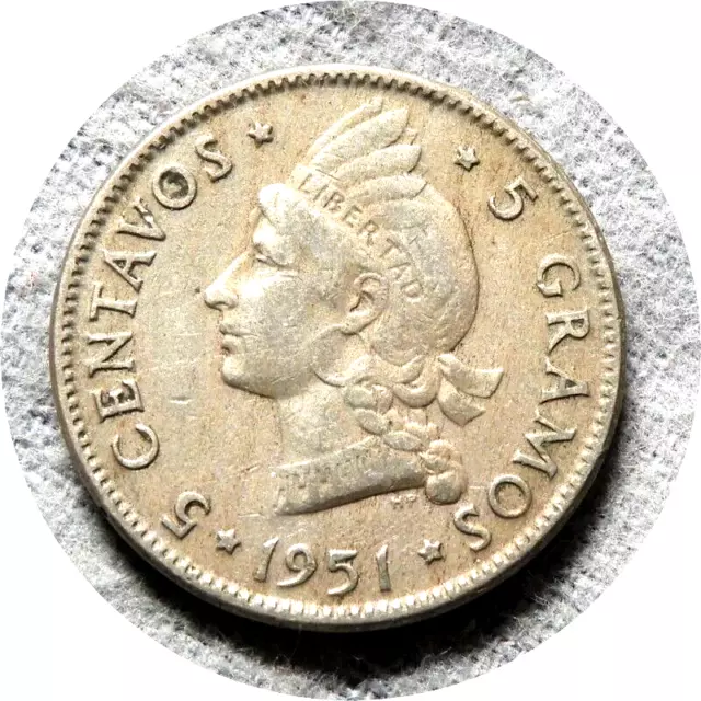 elf Dominican Republic 5 Centavos 1951  Indian Princess  Philadelphia Mint