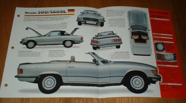 ★★1984 Mercedes-Benz 500Sl Spec Sheet Brochure Poster Photo 84 71-89 500 560 Sl★