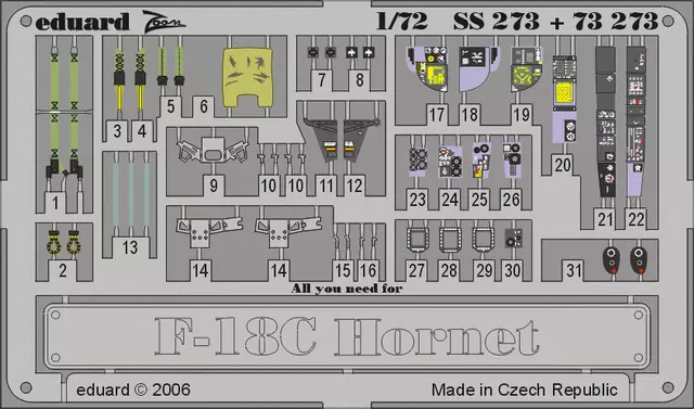 Eduard ZooM 1/72 F-18C F/A-18C Photoetch Interior Cockpit Detail Hasegawa SS273