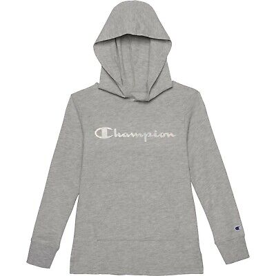 Champion Girl's Long-Sleeve Foil Print Hoodie (Oxford Heather Grey, Large, L)