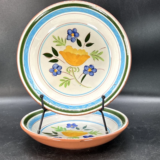 2 Stangl Pottery Country Garden Coupe Soup Bowls Flowers Tulip Etched Vtg MCM