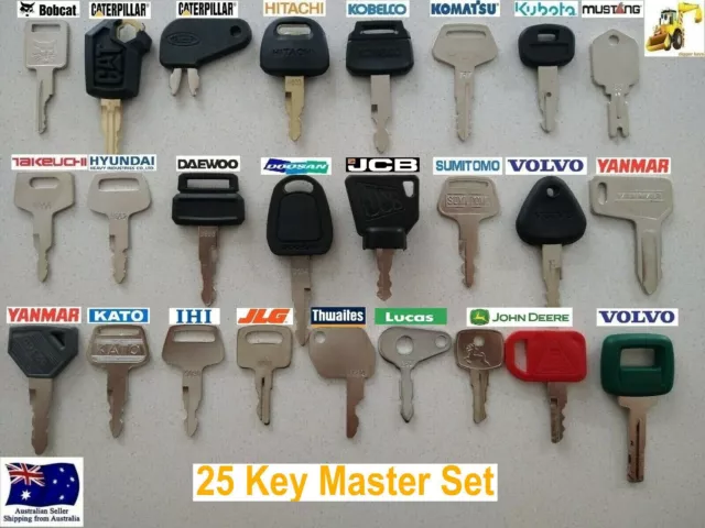 25 Excavator Digger Keys Master Set KUBOTA HITACHI JCB KOMATSU CAT KOBELCO VOLVO