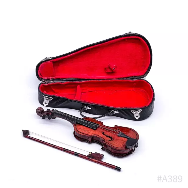 Vintage Miniatura Violino da Legno Con Arco & Originale Valigia 6 X 18 CM