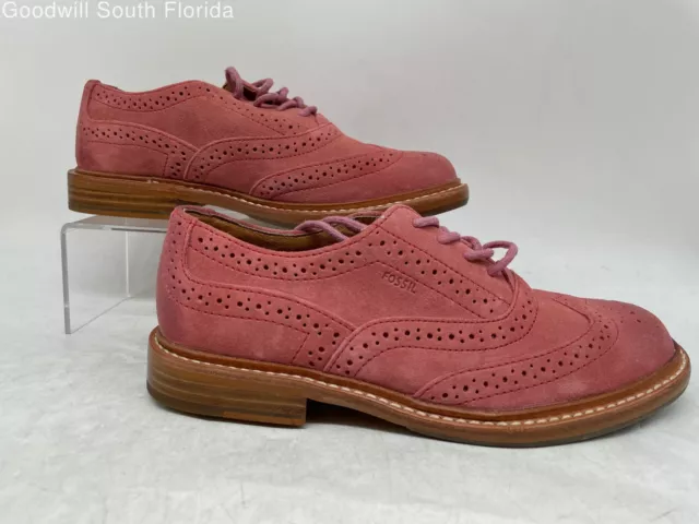 Fossil Womens Pink Suede Round Toe Lace Up Wingtip Oxford Dress Shoes Size 6.5