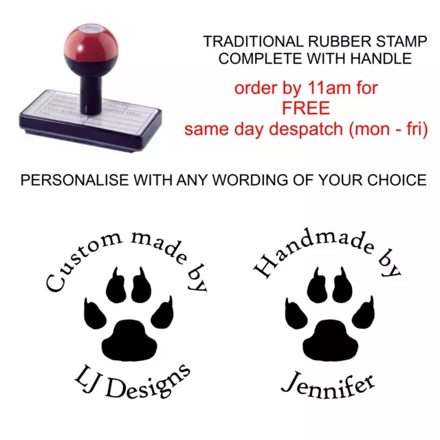 Personalised Handmade By Rubber Stamp With Your Name And Paw Print Image Fun Pet