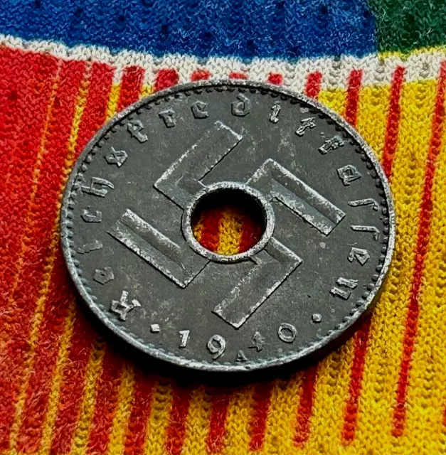 1940 A 5 Reichspfennig German WW2 Third Reich Military Hole Coin