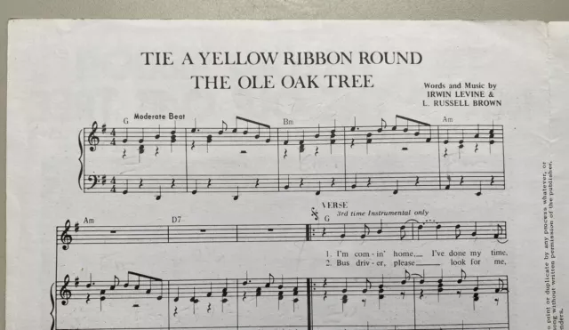 Tie A Yellow Ribbon Round The Ole Oak Tree - Dawn On Bell - Piano Sheet Music 3