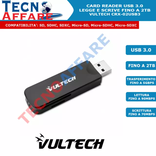 Lettore di Schede di Memoria Card Reader USB 3.0 SD Micro-SD Vultech CRX-02USB3