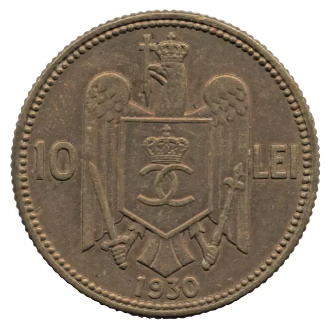 1930 KN Romania 10 Lei Coin Carol II