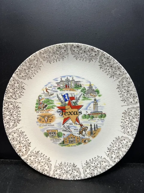 Vintage Heirloom Texas State Souvenir Plate Landmarks Rare (D6)