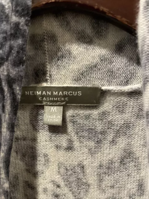 Neiman Marcus Cashmere Gray Leopard Animal Print Waterfall Cardigan Sweater SZ M 3