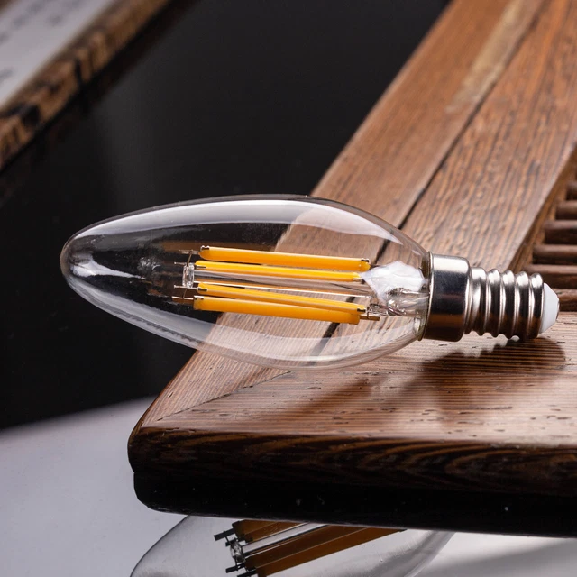E14 Screw Vintage Retro Light Clear Glass Candle Bulb 4W LED Filament Warm White