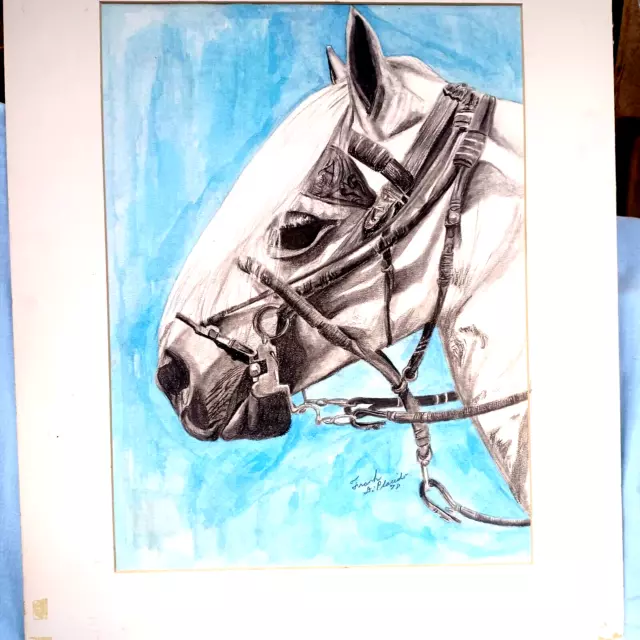 HORSE DRAWING Picture ART PAINTING 1978 21" x 26" matted  unframed SIGNED DATED