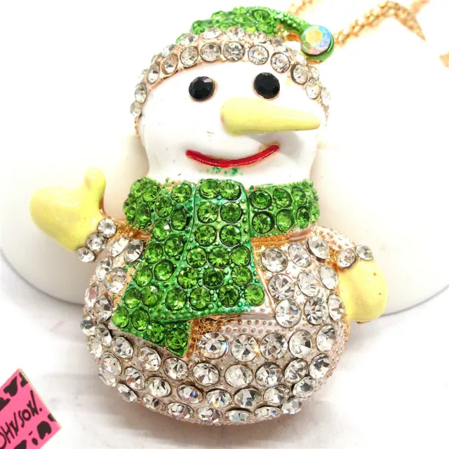 New Fashion Women Rhinestone Green Cute Snowman Crystal Pendant Chain Necklace