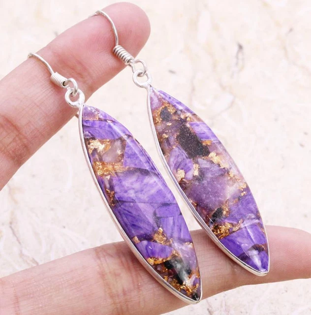 Copper Chaorite 925 Silver Plated Handmade Earrings of 2" Ethnic