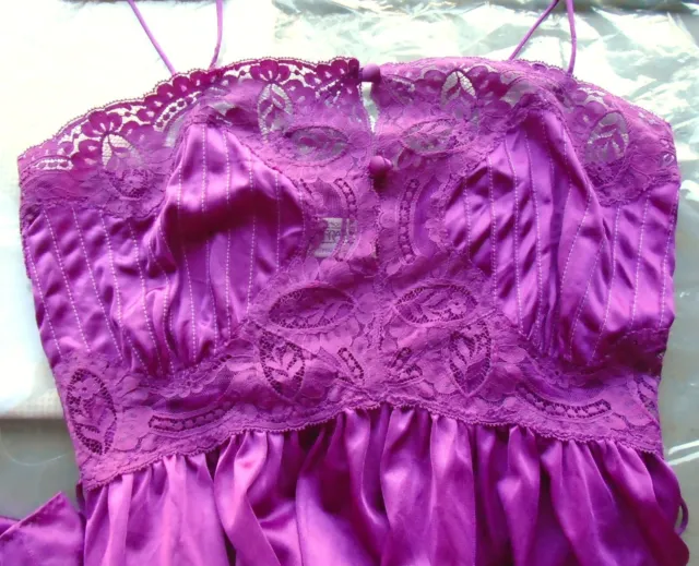 Vintage Lily of France x Rosa Puleo-Szule Nightgown Purple Lace Bodice S Small