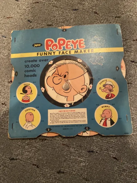 Vintage 1957 Jaymar Popeye Funny Face Maker Wheel Toy Wimpy Olive Oyl Swee Pea