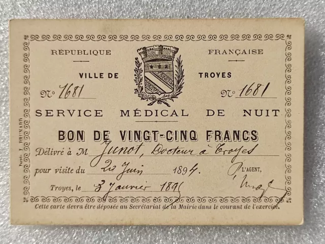 RARE BON DE 25 FRANCS 1895 VILLE DE TROYES : billet de nécessité inédit ?