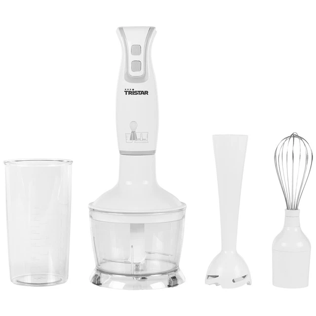 Tristar MX-4801 Stabmixer 250 W mit Mixbecher, mit Zerkleinereraufsatz Weiß