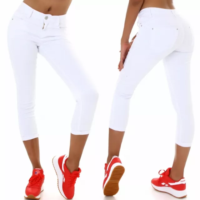 Femmes Blanc Capri Jeans Taille Haute 7/8 Stretch Push Up Été Sexy Skinny
