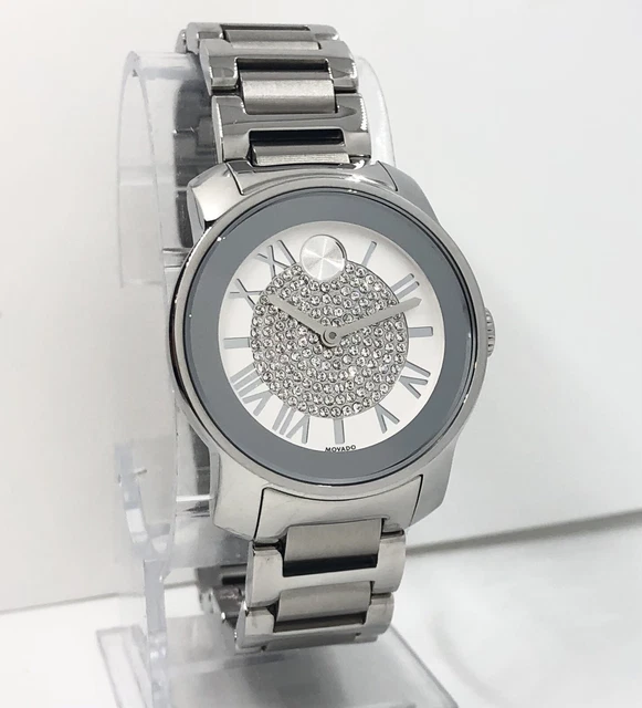 Movado Bold Women's Watch Silver Tone All Steel Dazzling Pavé Crystals 3600254