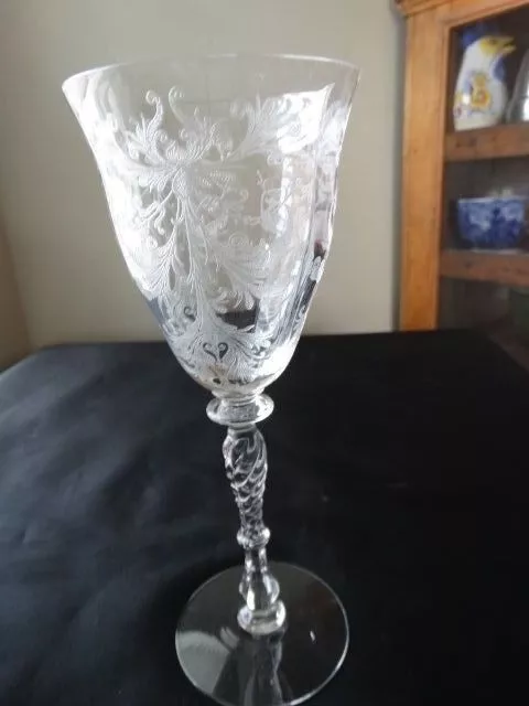 Tiffin Clear Etched Glass Byzantine 8 1/2" Water Goblet 15037 Excel Condition