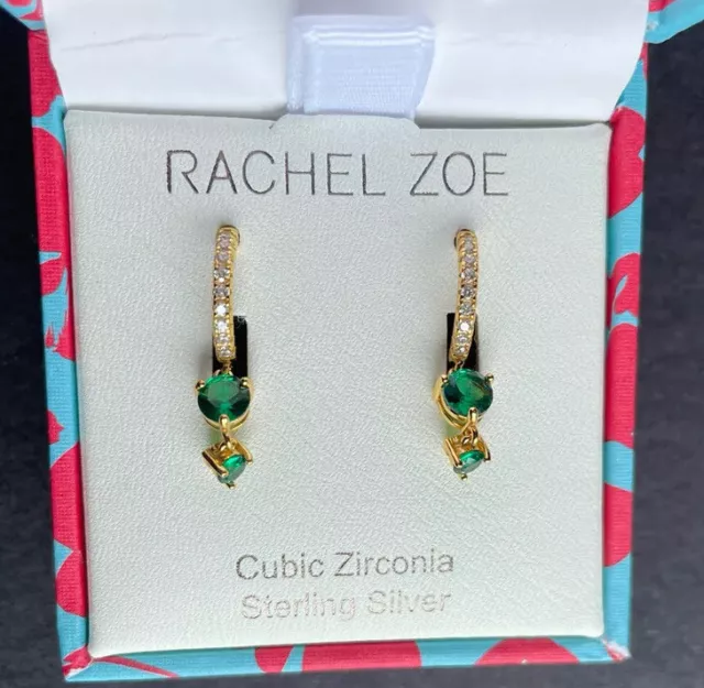 Rachel Zoe Sterling Silver Cubic Zirconia  Green Earrings New