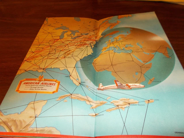 1956 AMERICAN AIRLINES System Map Vintage Route Map £19.22 - PicClick UK