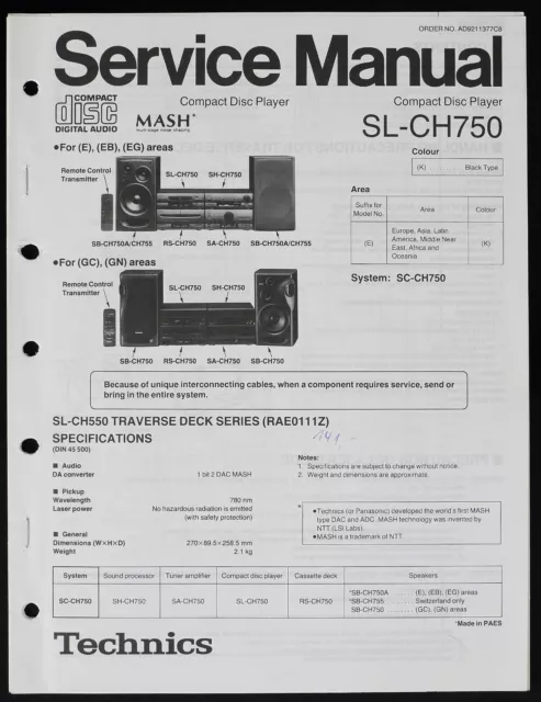 Original TECHNICS  SL-CH750 CD-Player Service Manual/Diagram/Parts List o179