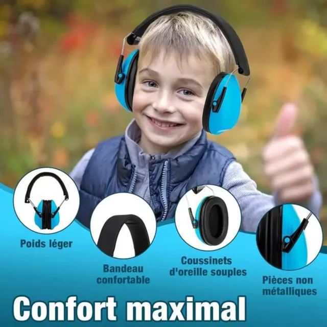 Casque Anti Bruit Voisinage SNR27db Adulte Enfant Protection Auditive Bleu 3