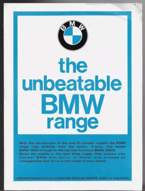 BMW Range 1969-70 UK Market Foldout Brochure 1600 2002 1800 2000 CS 2500 2800