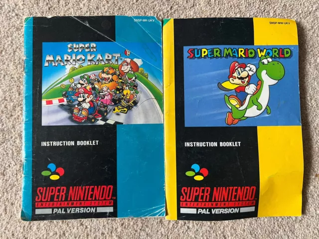 2 x Super Nintendo SNES Instruction Manual Super Mario World & Mario Kart
