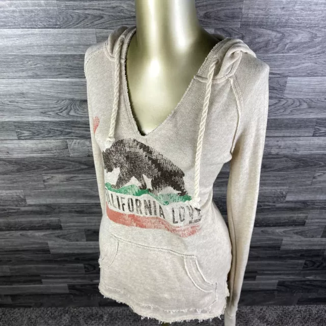 BILLABONG Graphic V-Neck Pullover Khaki Hooded Sweatshirt Hoodie Women's Size M